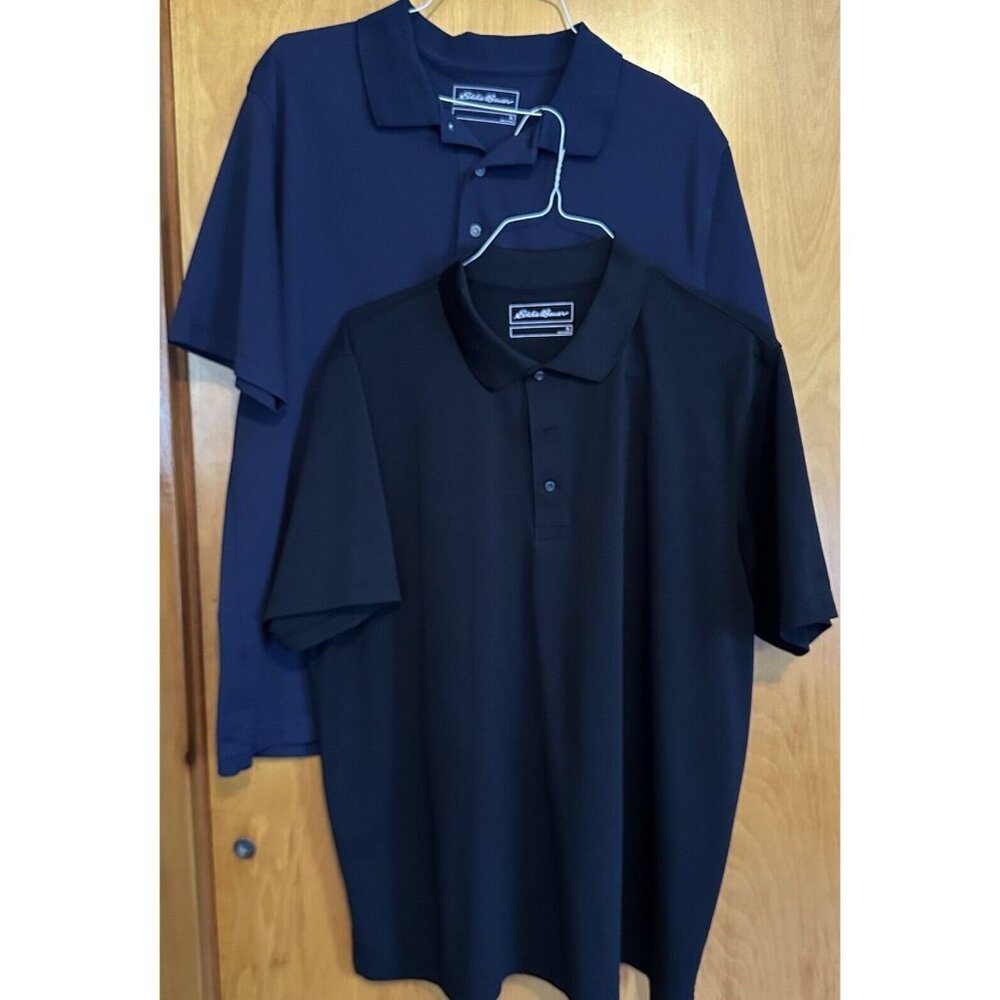 2 Eddie Bauer Short Sleeve Polo Golf Shirts Men's XL . Royal Blue And Black.